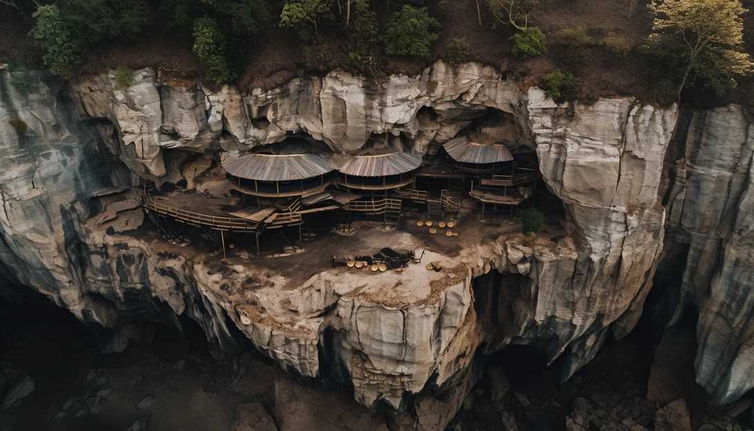 A stunning aerial shot of the Ohio 'cave house' emerging from the landscape, taken with a DJI Mavic Air 2 drone.
