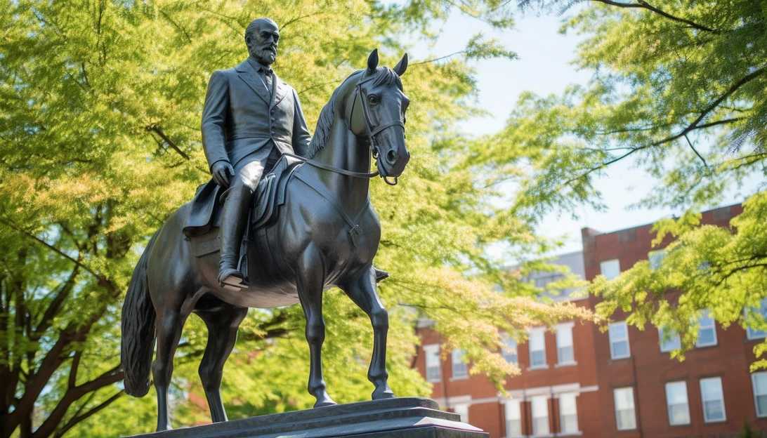 A photo of the controversial Confederate General Robert E. Lee statue in Charlottesville, Virginia, taken with a Nikon D850 camera.