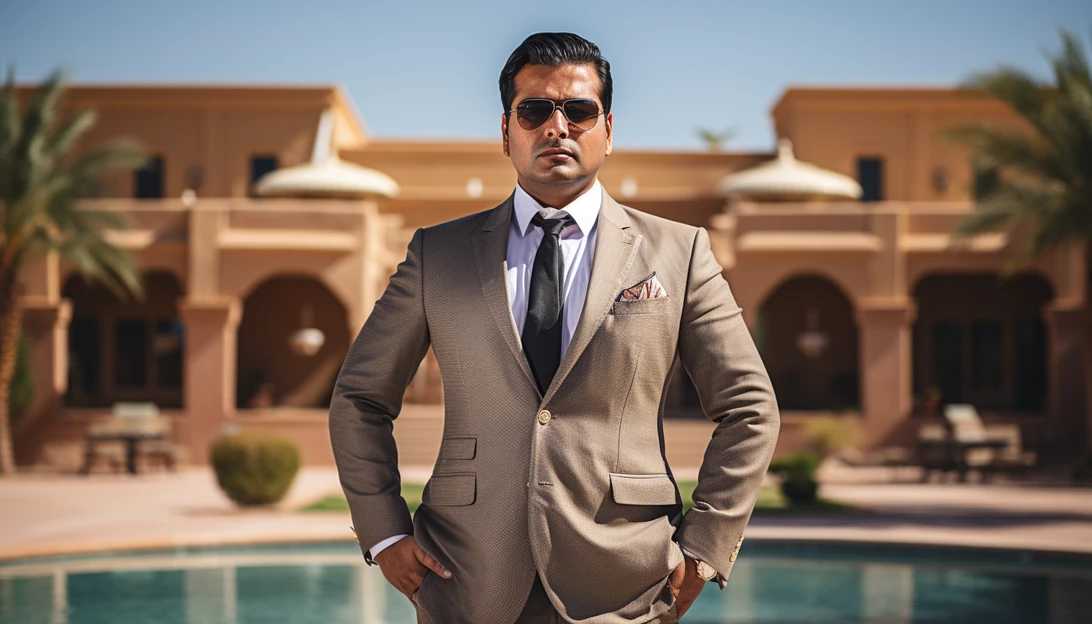 Najeeb Khan standing in front of his luxurious mansion in Arizona, taken with a Canon EOS 5D Mark IV