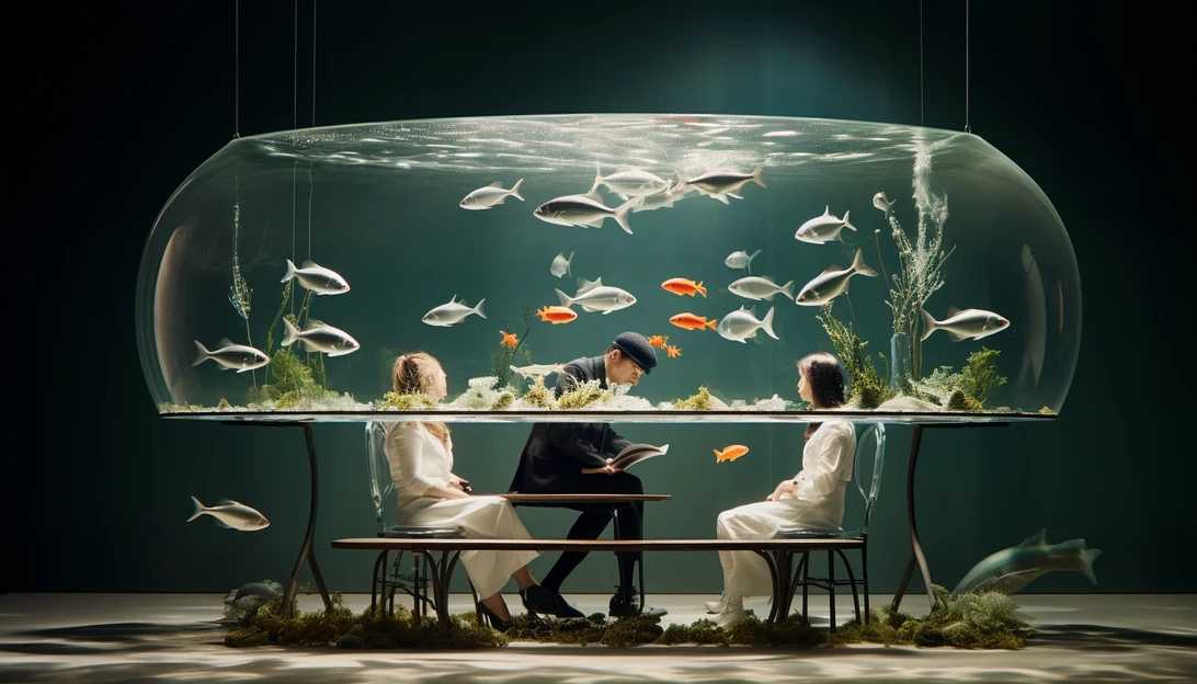An astonishing image portrays the fish tank expertly balanced on a fold-down table attached to the seat in front. The live fish swimming in the tank add an element of surrealism to the photo, taken with a Sony Alpha a6000, leaving onlookers mesmerized.