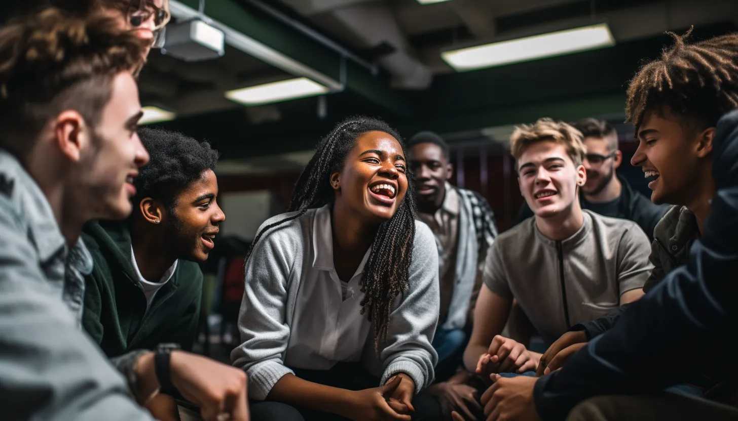 A group of multiethnic students engaging in a classroom debate over the topic of racism, captured with Canon EOS 5D Mark IV