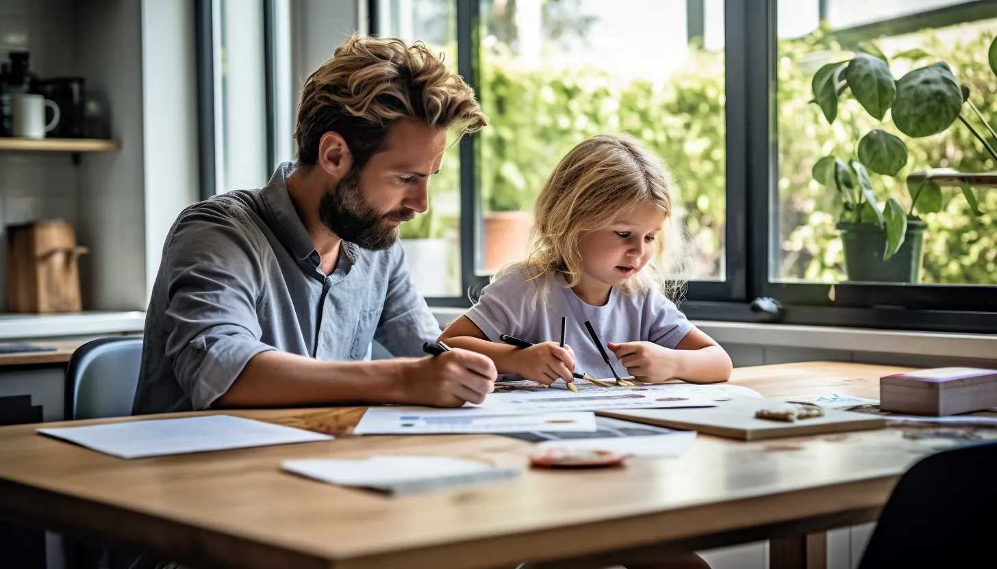 A parent and child sitting at the kitchen table together, discussing tax-funded schooling options from a brochure, snapped with Sony Alpha a7 III
