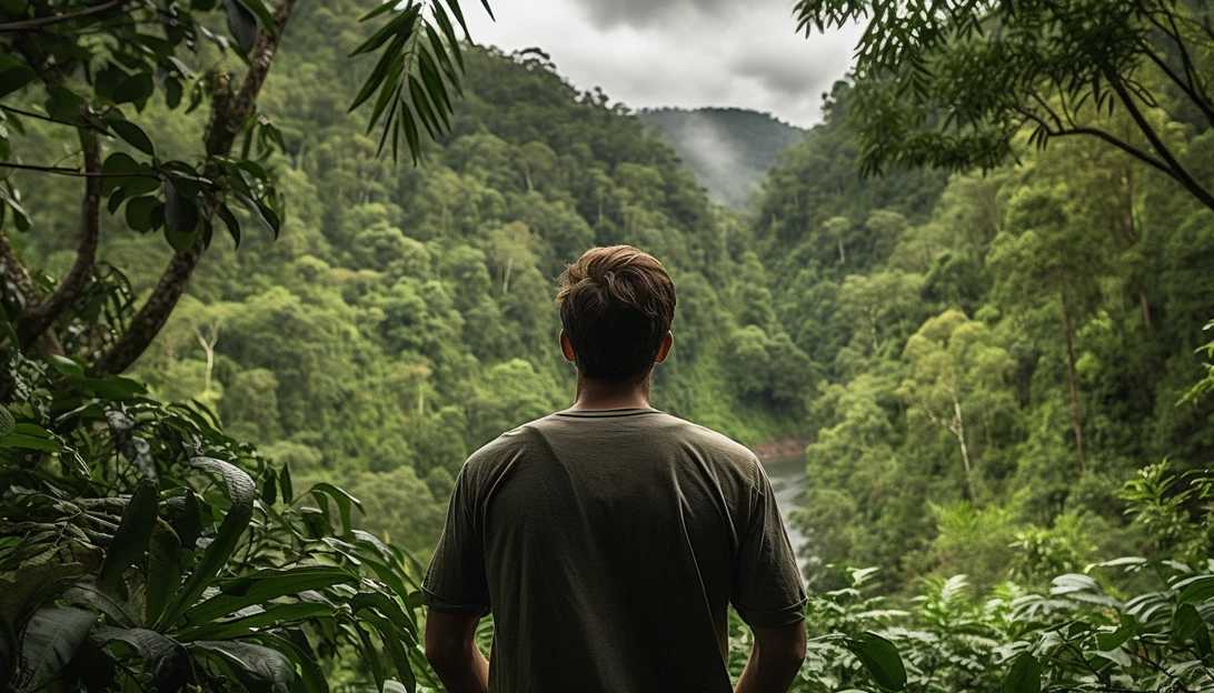 A person gazing at a lush forest landscape, feeling a sense of eco-anxiety and contemplating the impact of climate change on nature (Taken with a Canon EOS Rebel T7i)