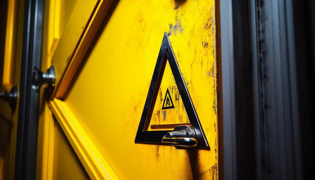A close-up shot of a 'CAUTION' sign on a door, warning of potential meth contamination. (Taken with a Nikon D850)