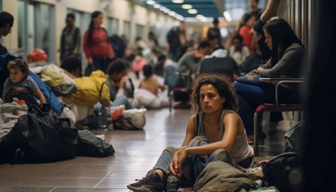 Migrant families waiting at an airport terminal, taken with a Canon EOS 5D Mark IV