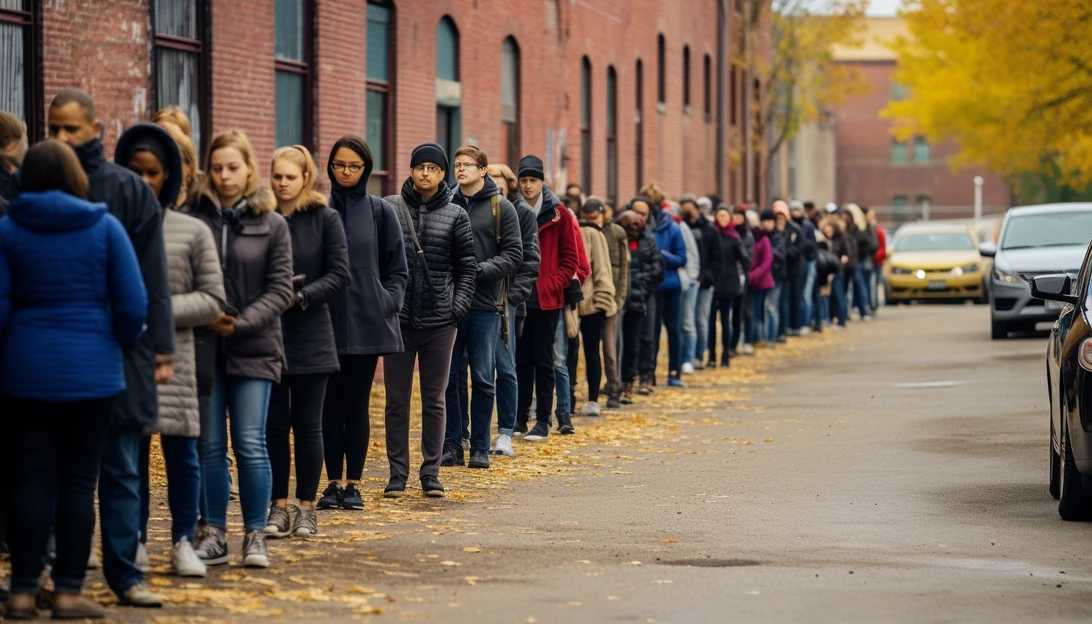 A photo of voters standing in line, eagerly waiting to cast their ballot in the November 2023 elections. Taken with a Nikon D850.