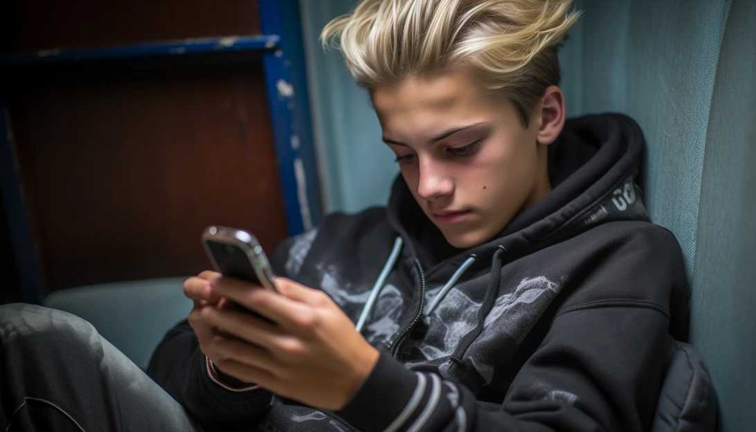 A photo of a teenager engrossed in social media on their smartphone, highlighting the potential for internet addiction. (Taken with a Nikon D850)