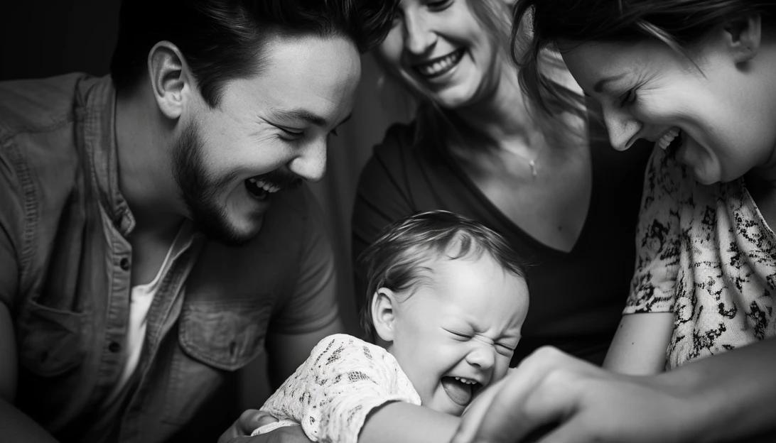 A heartwarming photo of the Ayres family, beaming with joy as they cradle their newborn son Sonny. Taken with a Canon EOS 5D Mark IV.