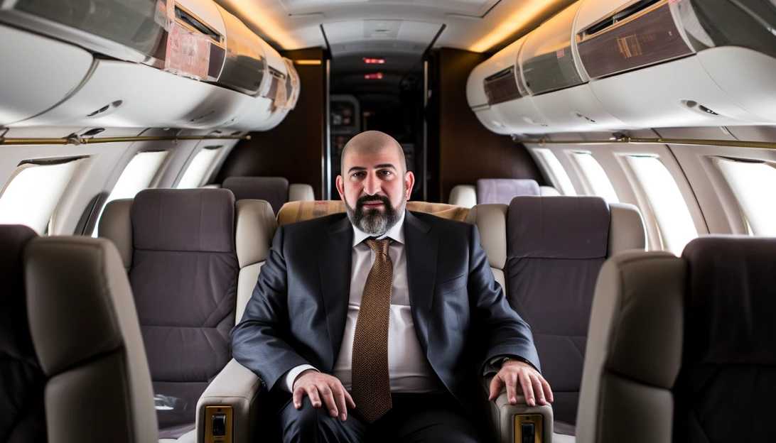 Hamas billionaire Khaled Mashaal sitting in a private jet, taken with a Canon EOS 5D Mark IV