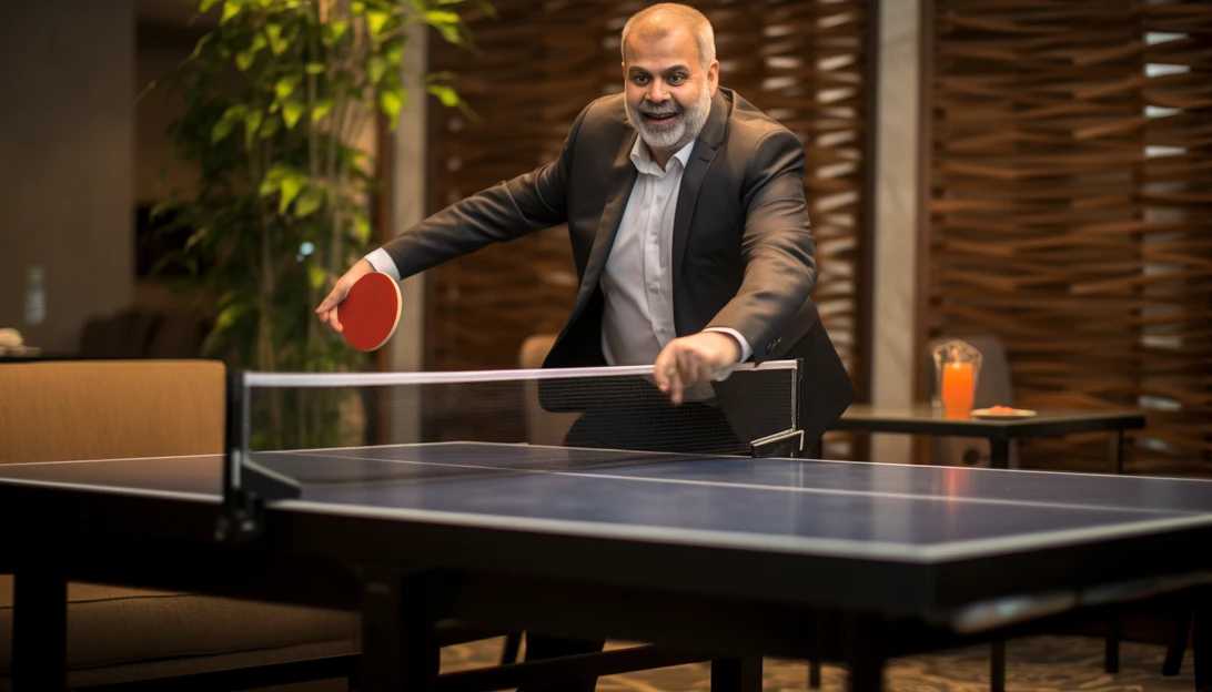 Hamas leader Ismail Haniyeh playing table tennis in a hotel gym, taken with a Sony Alpha A7 III