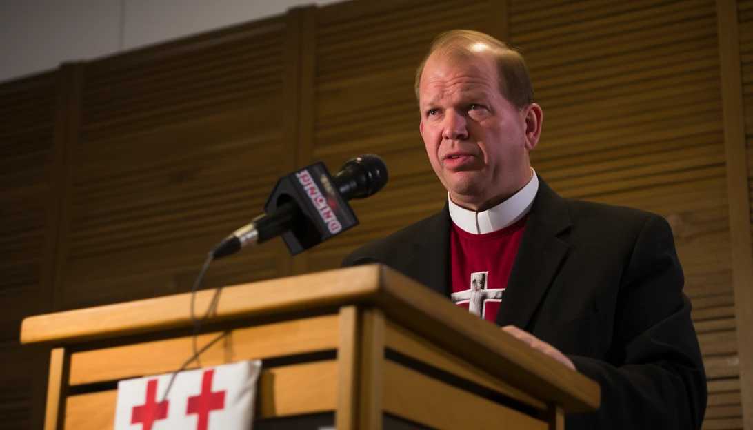 A U.S. senator, Eric Schmitt, speaking at a press conference demanding the release of the imprisoned bishop. Photo taken with a Canon EOS 5D Mark IV.