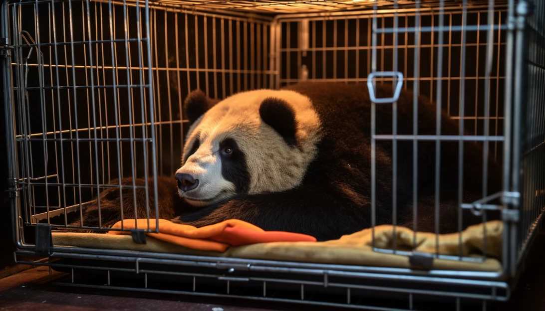 An image of Tian Tian, the male giant panda, inside his crate at the zoo, taken with a Canon EOS R5.