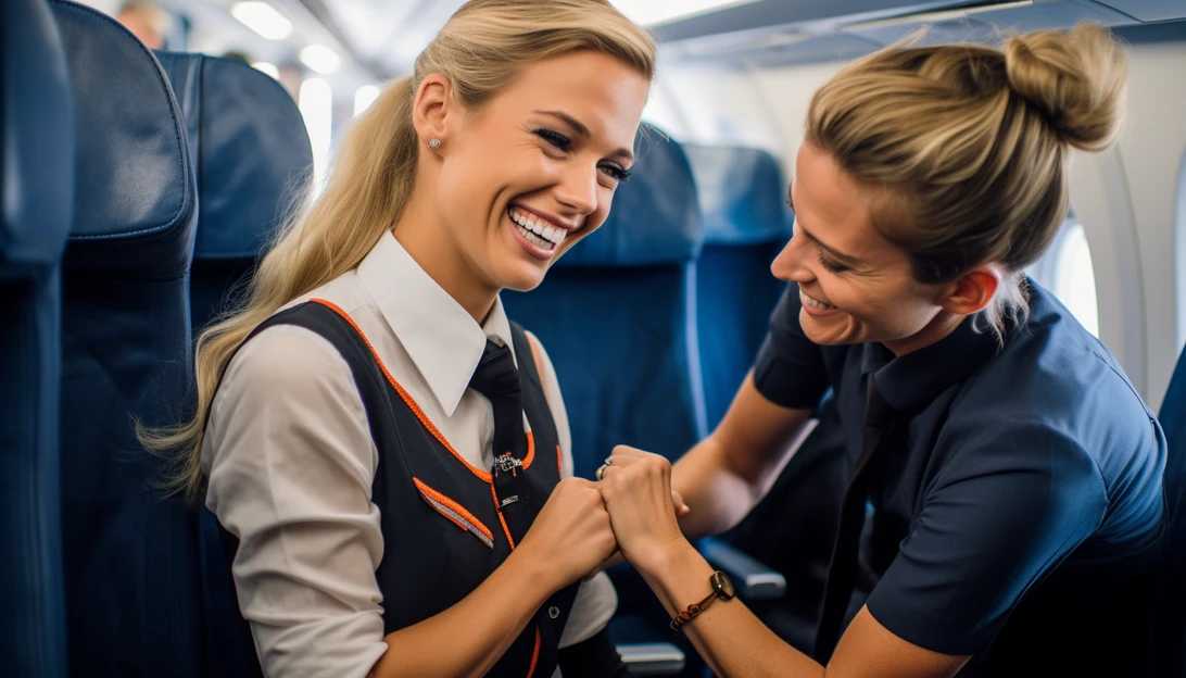 A photo of a smiling flight attendant helping a passenger choose their seat. (Taken with Nikon Z7)