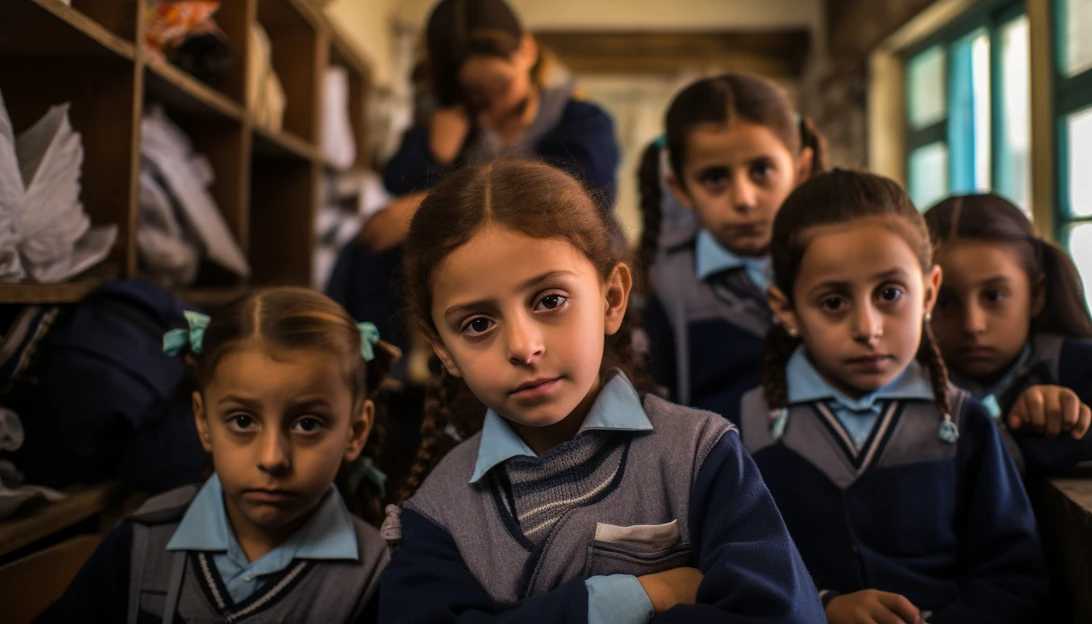 A powerful photograph of a group of Palestinian children at a UNRWA school in Gaza, where they are being educated amidst the ongoing tensions. (Taken with a Sony Alpha a7 III)