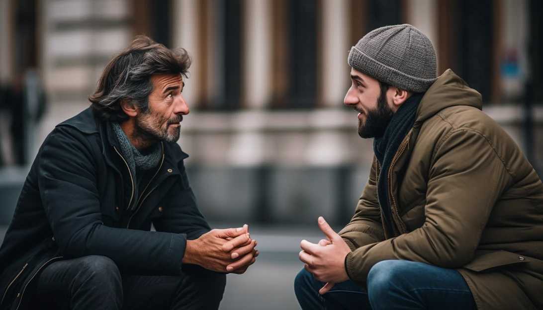 A photo capturing a respectful conversation between two individuals with different viewpoints, emphasizing the value of dialogue and finding common ground. Taken with a Canon EOS R.