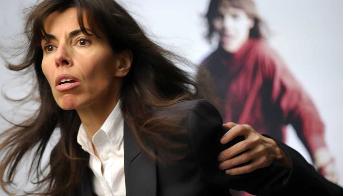 A close-up shot of Olivia Harrison, wife of George Harrison, bravely defending her husband during the attack, taken with a Canon EOS 5D Mark IV camera.