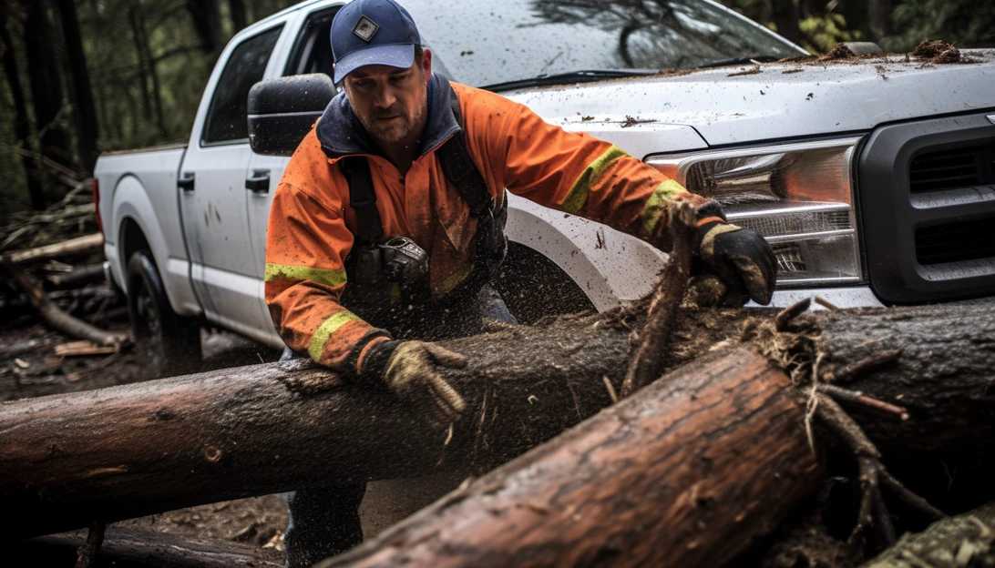 A Ford volunteer in action, helping to clear fallen trees in the aftermath of Hurricane Idalia in Florida. (Taken with a Nikon D850)