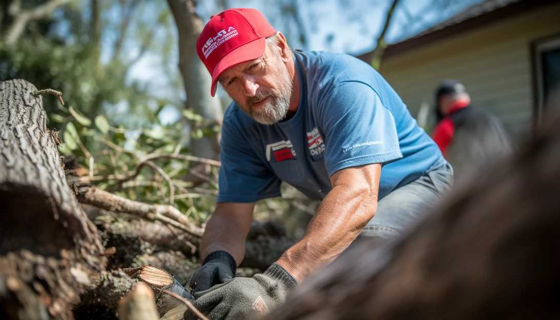 Scott Rumfield, a veteran and Ford employee, working alongside Team Rubicon to remove debris from a senior woman's property affected by Hurricane Idalia. (Taken with a Canon EOS 5D Mark IV)