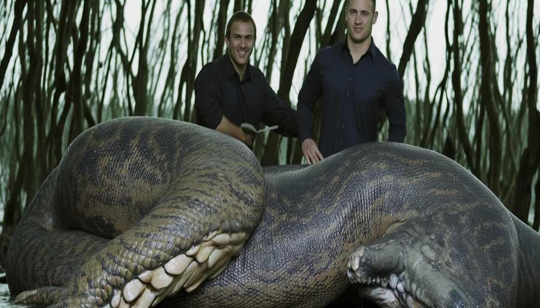 A photo of the Florida men holding the massive 17-foot, 200-pound python they captured in the Everglades. (Taken with a Nikon D850)