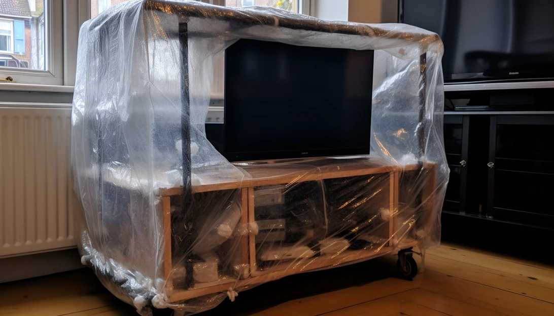 An insulated TV covered in bubble wrap to protect it from the cold (taken with Sony Alpha a7 III)
