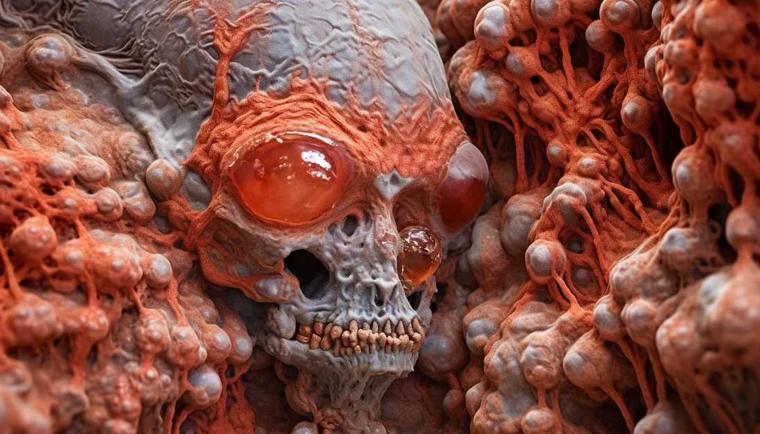 A close-up shot of the mineral crust made of natron that surrounds the eye sockets and nose of the ghostly skull formation, taken with a professional DSLR camera.