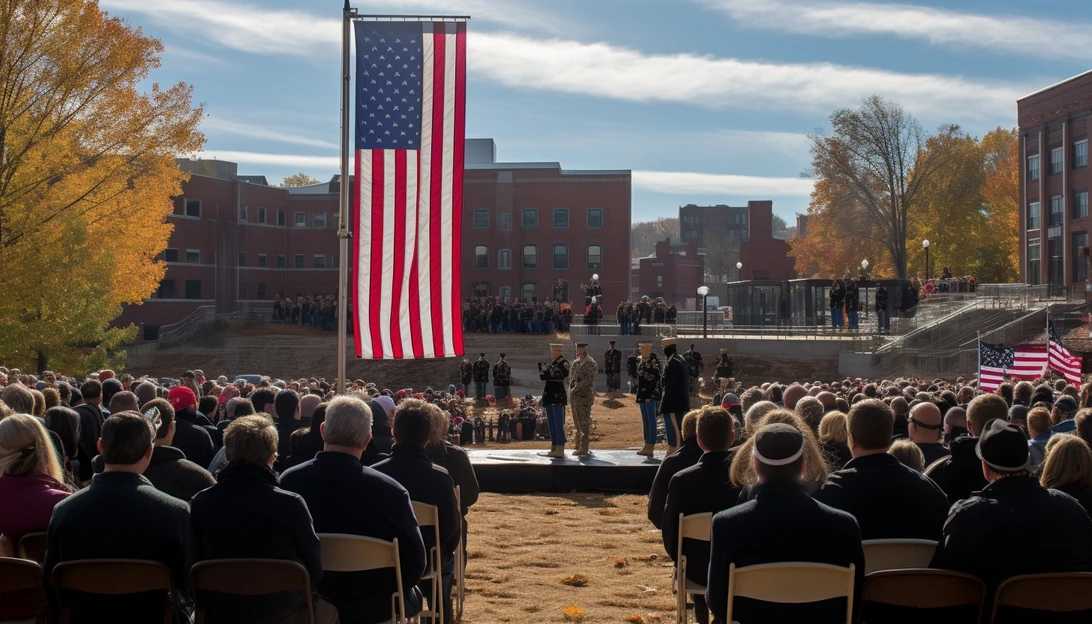 Crowd of civilian guests and representatives of the U.S. Armed Forces observing the Veterans Day ceremony, captured with a Nikon D850.