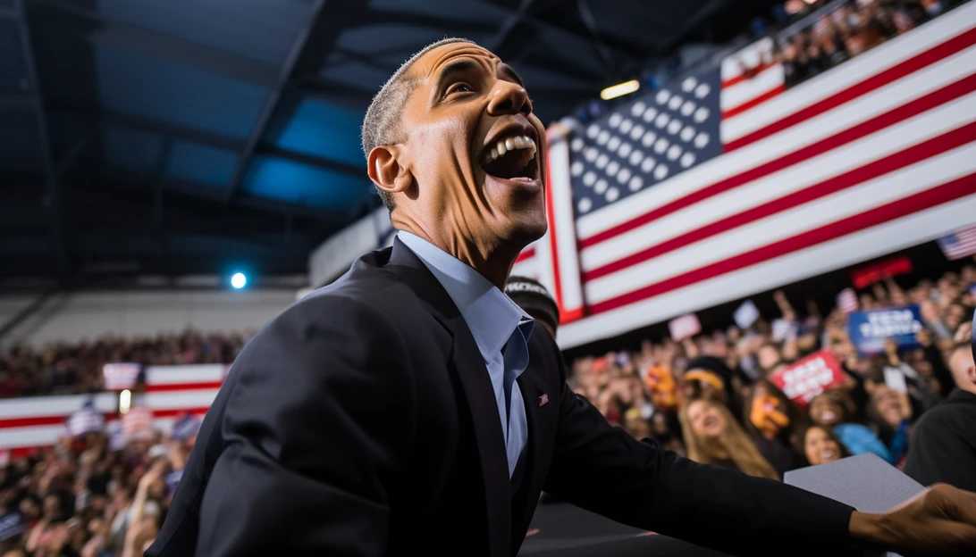 An image of Barack Obama during a campaign rally, taken with a Nikon D850.