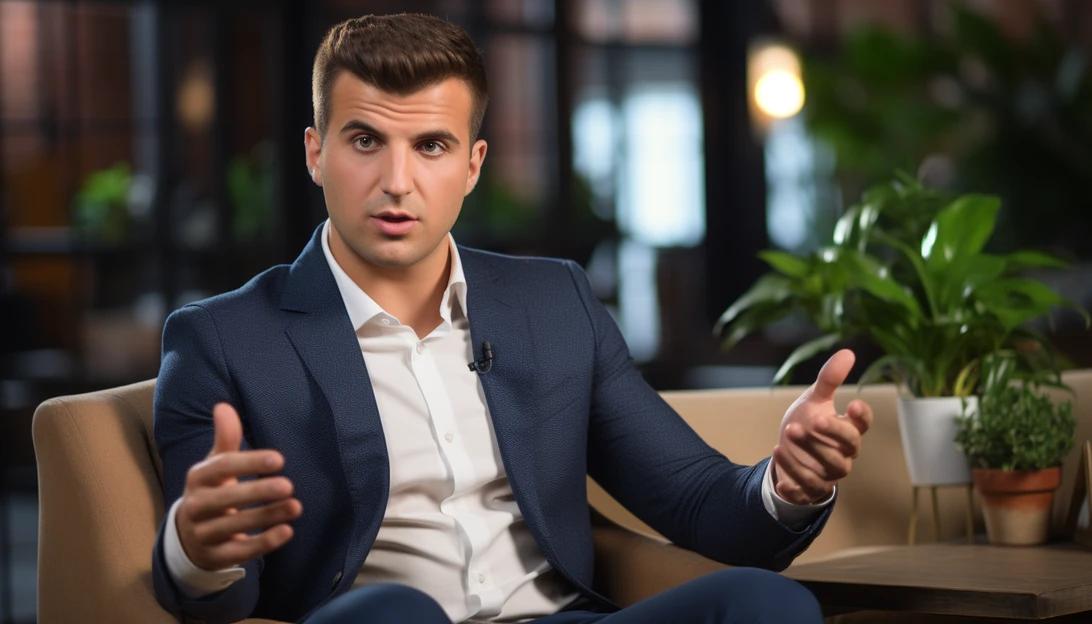 An image of Brian Chesky, co-founder and CEO of Airbnb, passionately discussing the impact of AI on the platform's transformation. Taken with a Nikon D850.