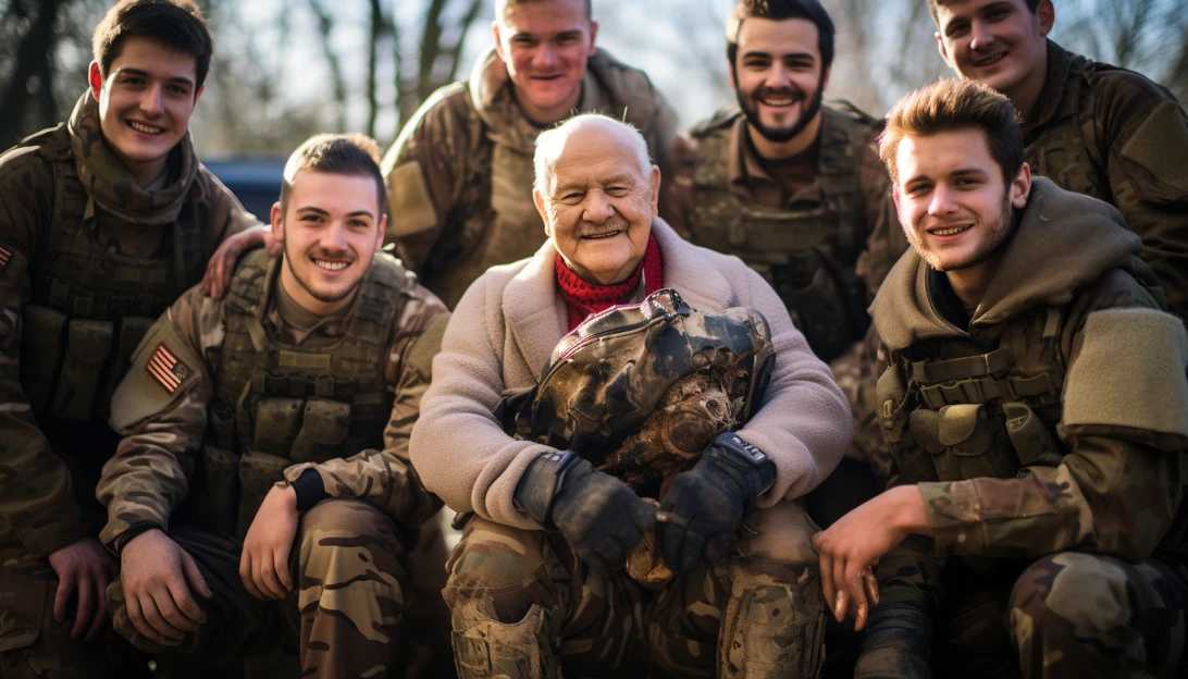 A group of veterans smiling and posing with Johnny 'Joey' Jones, captured with a Canon EOS 5D Mark IV