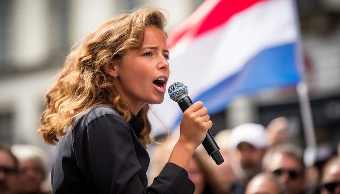 Noa Tishby delivering a passionate speech at a pro-Israel rally, taken with a Nikon D850