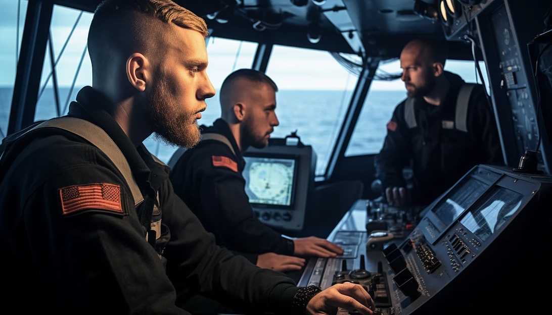A close-up image of U.S. Navy sailors operating advanced radar systems aboard a destroyer, showcasing the technology that enables them to detect and neutralize threats. Taken with a Sony Alpha a7R III.