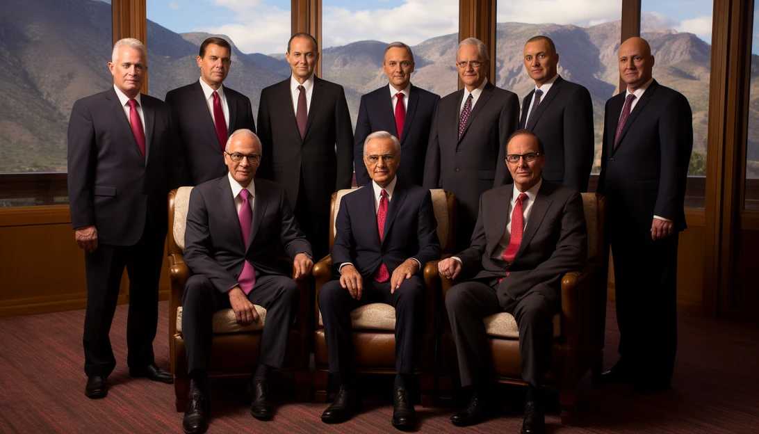 The Quorum of the Twelve Apostles, the top governing body of the Church of Jesus Christ of Latter-day Saints, gathered together for a portrait, taken with a Nikon D850.