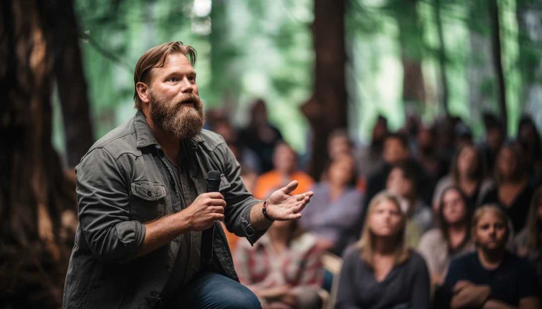 Tim Ballard, founder of Operation Underground Railroad, addressing a crowd at an anti-child-trafficking event, photographed with a Sony Alpha A7R III.