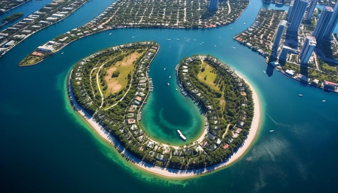 An aerial view of the luxurious Indian Creek island, near Miami, Florida, where Adam Neumann's opulent mansion is located. (Taken with DJI Phantom 4 Pro)