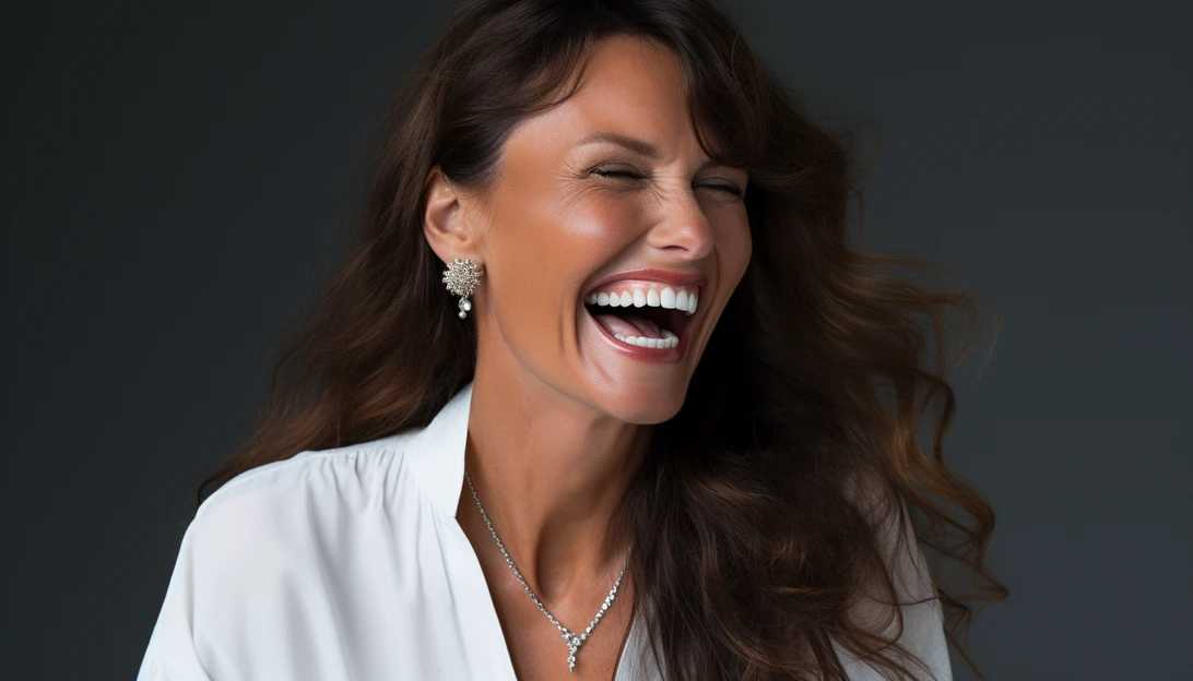 A close-up shot of Carol Alt's radiant smile, showcasing her timeless beauty, taken with a Nikon Z7 II.