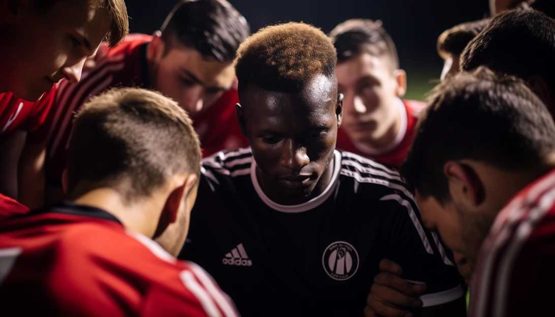 A somber moment as Raphael Dwamena's teammates gather around him, reminding us of the fragility of life and the impact of this tragic event. (Taken with Sony Alpha a7 III)