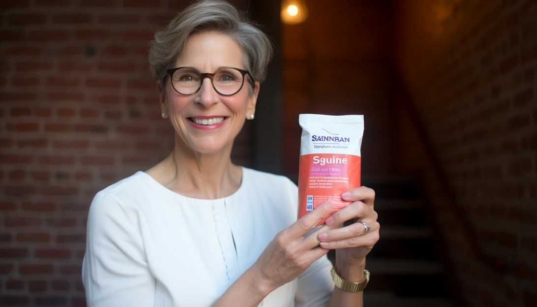 Elizabeth Hanna, former director of nutrition for the American Diabetes Association, holding up a packet of Splenda sweetener, taken with a Canon EOS 5D Mark IV.