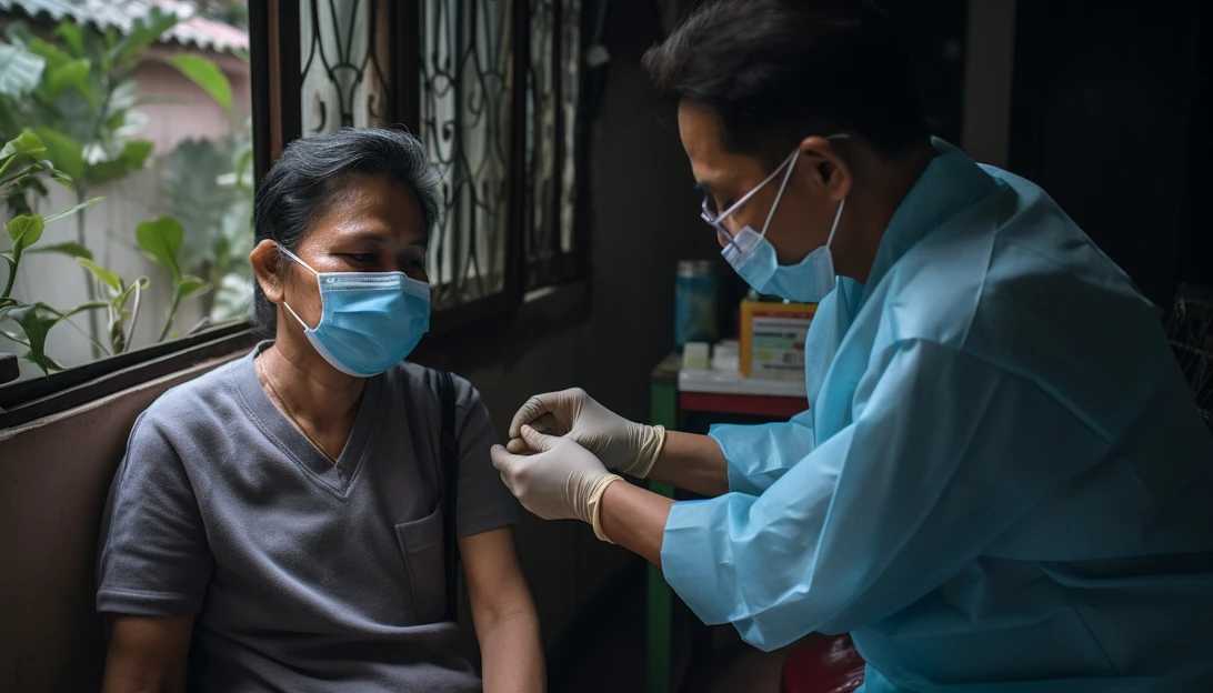 A healthcare worker administering a COVID-19 vaccine to a patient, taken with a Nikon D850