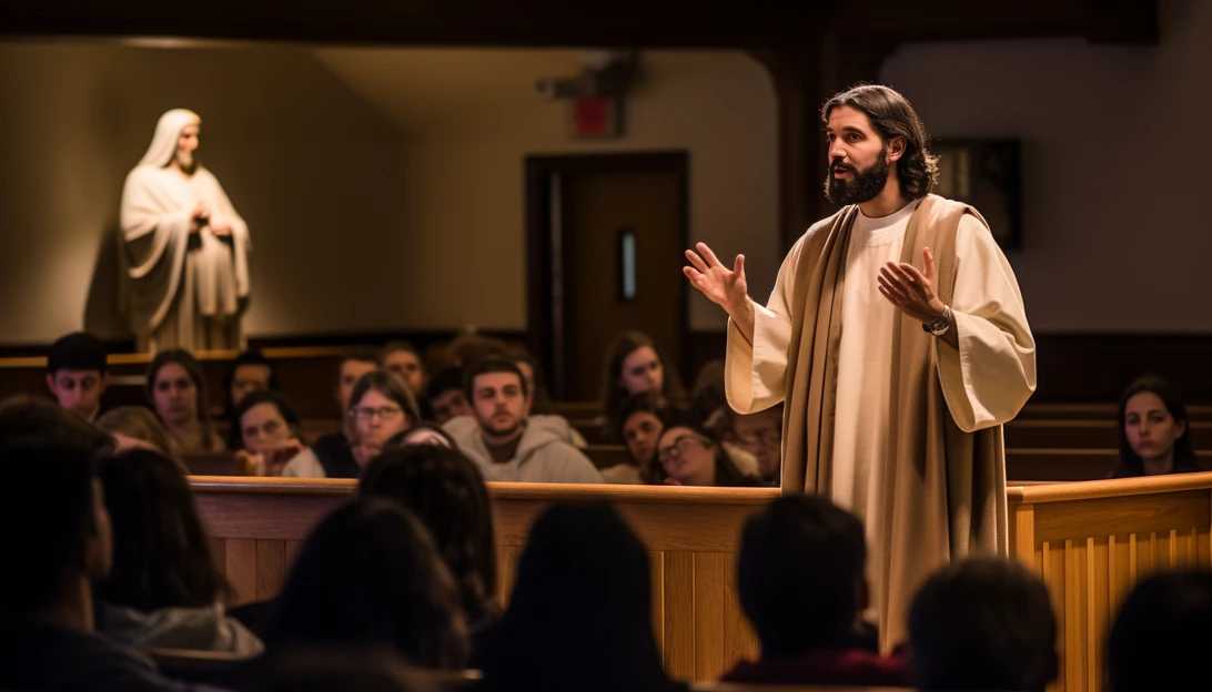 An image of Fr. Cesar Jaramillo speaking at a church in New Jersey, emphasizing the importance of letting Jesus reign in our lives. (Taken with a Sony Alpha a7 III)