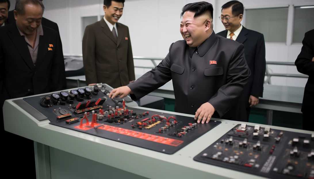 Image prompt: Kim Jong Un visiting the Pyongyang General Control Centre of the National Aerospace Technology Administration, taken with a Canon EOS 5D Mark IV.
