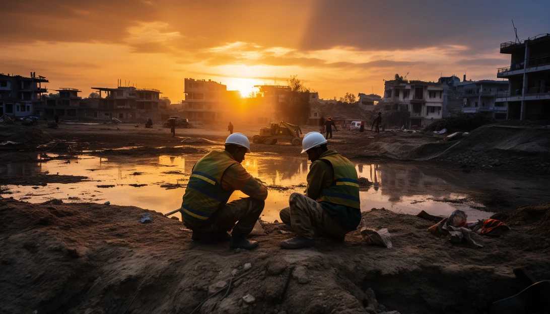 A peaceful scene of Palestinians and Israelis working together to rebuild Gaza, taken with a Sony A7 III.