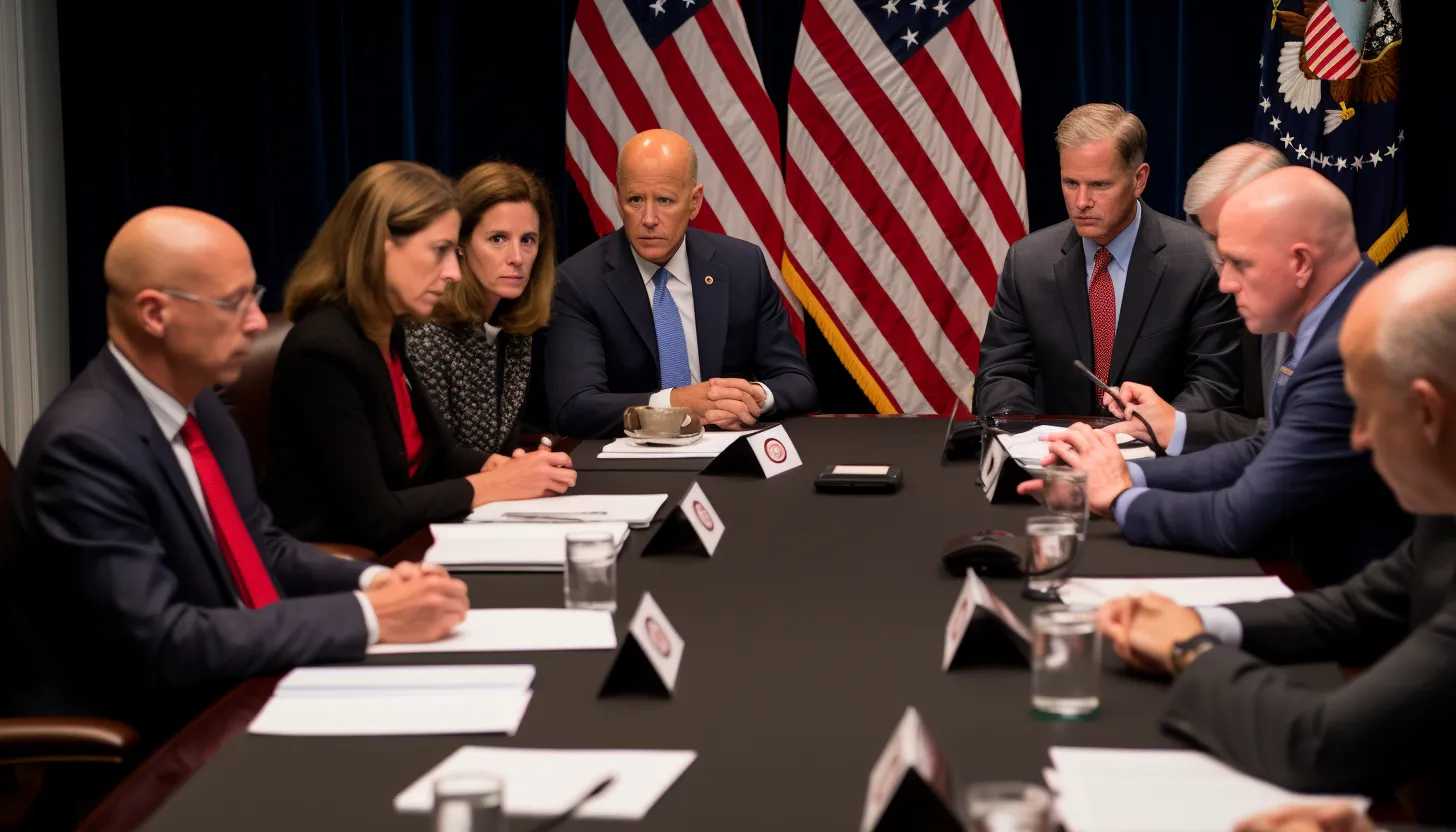 An image of President Biden deep in discussion with his advisors. The men and women around the table appear deeply engaged, evoking the seriousness of discussions around environmental policy and U.S. energy security. (Taken with Nikon D850)
