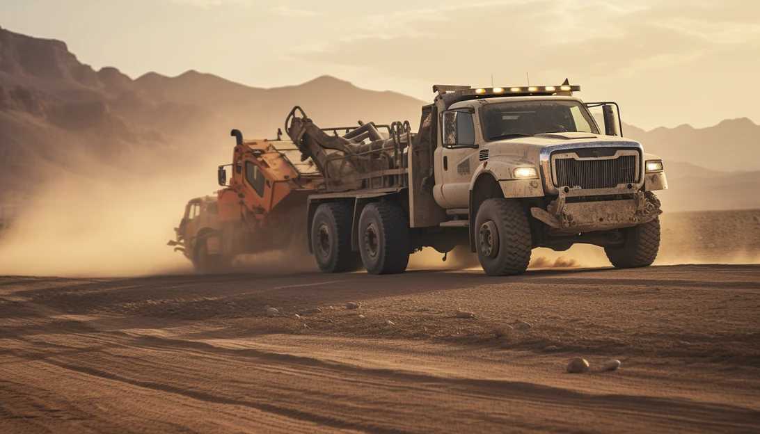An image of a tow truck rescuing a stranded vehicle in the desert, captured with a Sony Alpha a7 III.