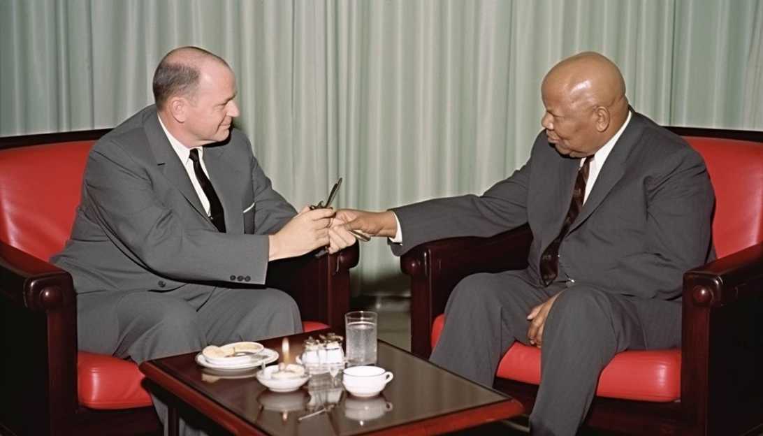 An image of President Eisenhower and Soviet Premier Nikita Khrushchev during a diplomatic meeting, taken with a Canon EOS 5D Mark IV camera.