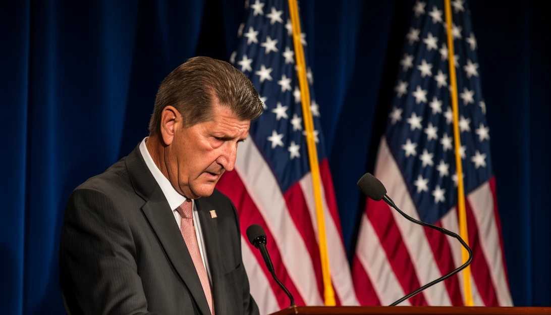 Senator Joe Manchin passionately speaking at a press conference, advocating for American energy independence. (Photo prompt - taken with Canon EOS 5D Mark IV)