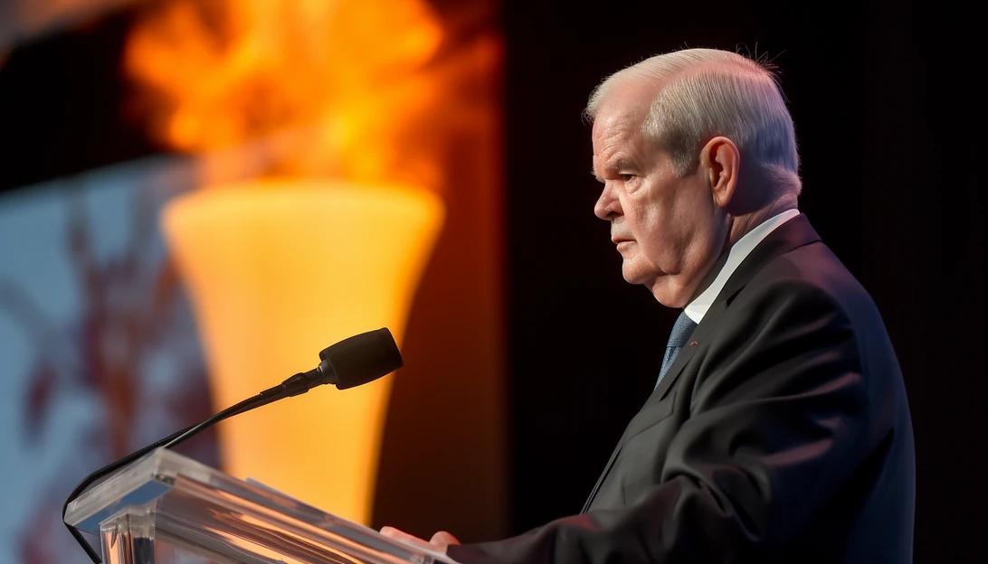 Newt Gingrich speaking at a conference about the climate change agenda, taken with a Canon EOS 5D Mark IV.