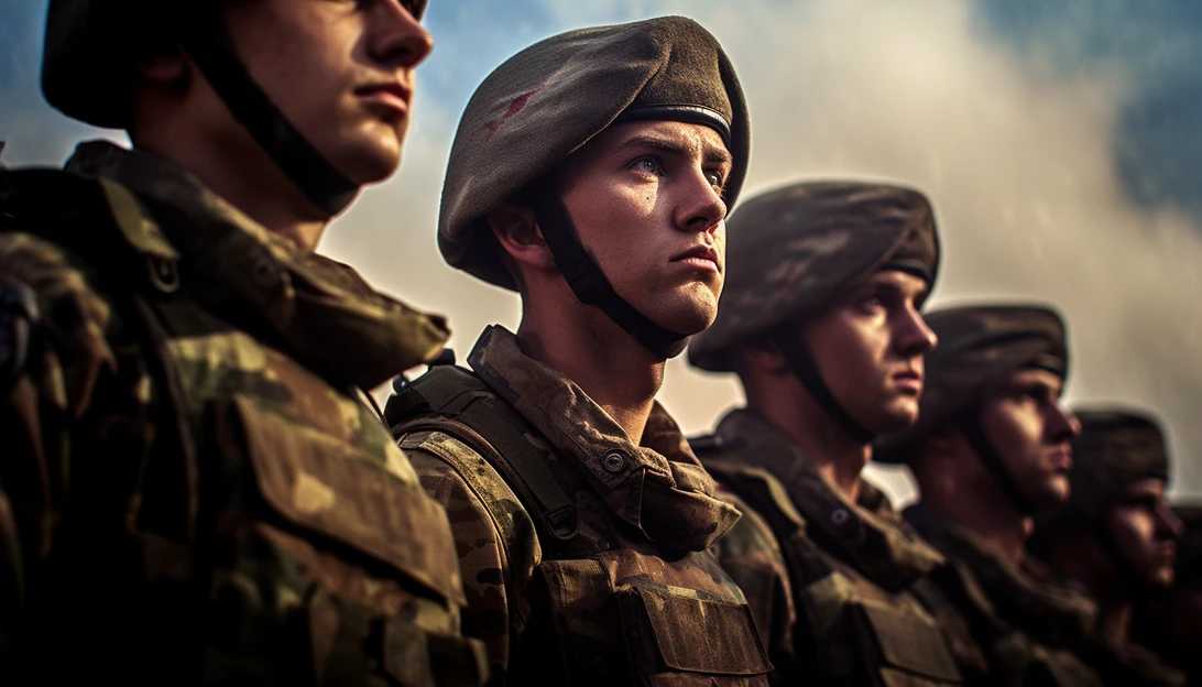 An image of Ukrainian soldiers standing strong and united, representing their commitment to defending their independence and territorial integrity. 

[taken with Canon EOS 5D Mark IV]