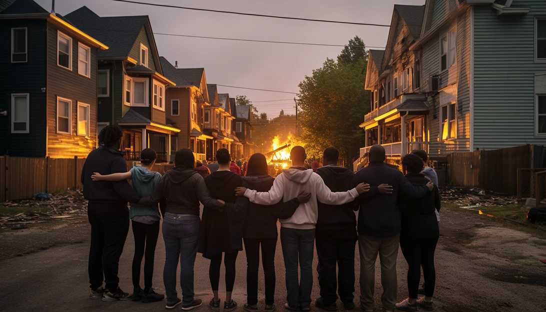 A thought-provoking image showing a community coming together, offering support and comfort to those affected by the heartbreaking incident. The resilience and solidarity of the neighborhood shine brightly amidst the tragedy. (Taken with a Sony Alpha A7 III)