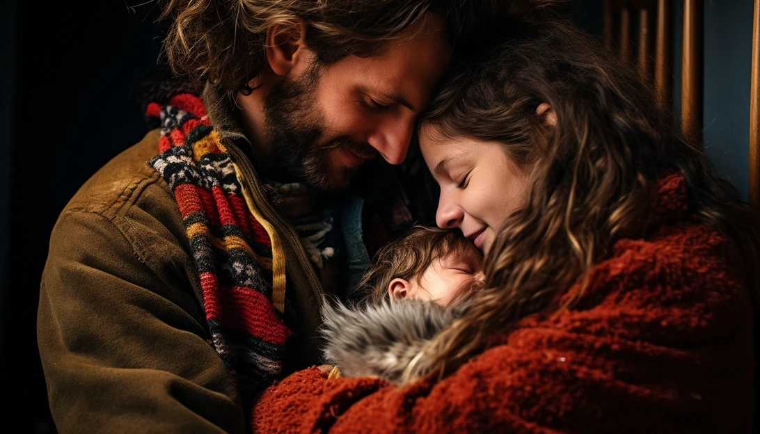 A heartwarming picture of the couple who adopted the baby, embracing her with love, taken with a Sony A7III.