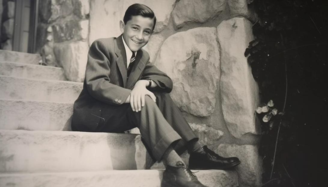 A charming vintage photograph of a young Walt Disney, taken with a Kodak Brownie camera.